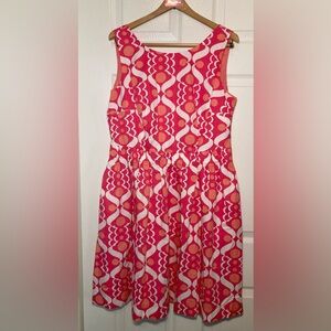 Boden 🟣 Size 14 Coral Pink Fit & Flare Patterned Dress